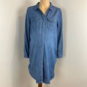 Motherhood Maternity Small Blue Denim Button Down Knee Length Dress Pregnancy